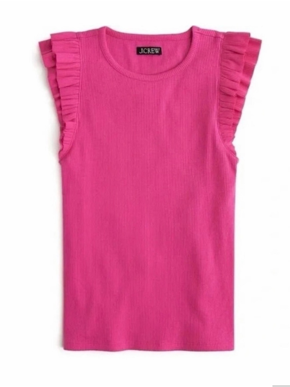EUC J.Crew Pink Ruffle Sleeve Ribbed Tank Top